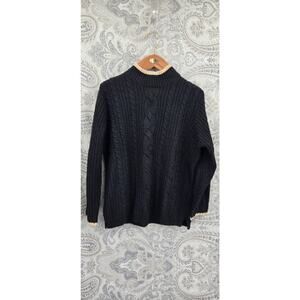 Vintage Stitches in Time cable knit fisherman sweater blk SZ Large Dark Academia